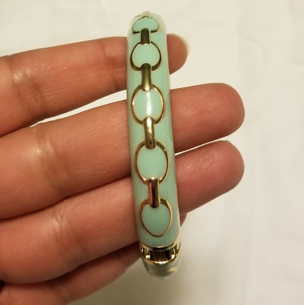 Seagreen Enamel and Gold Colored Metal Bangel